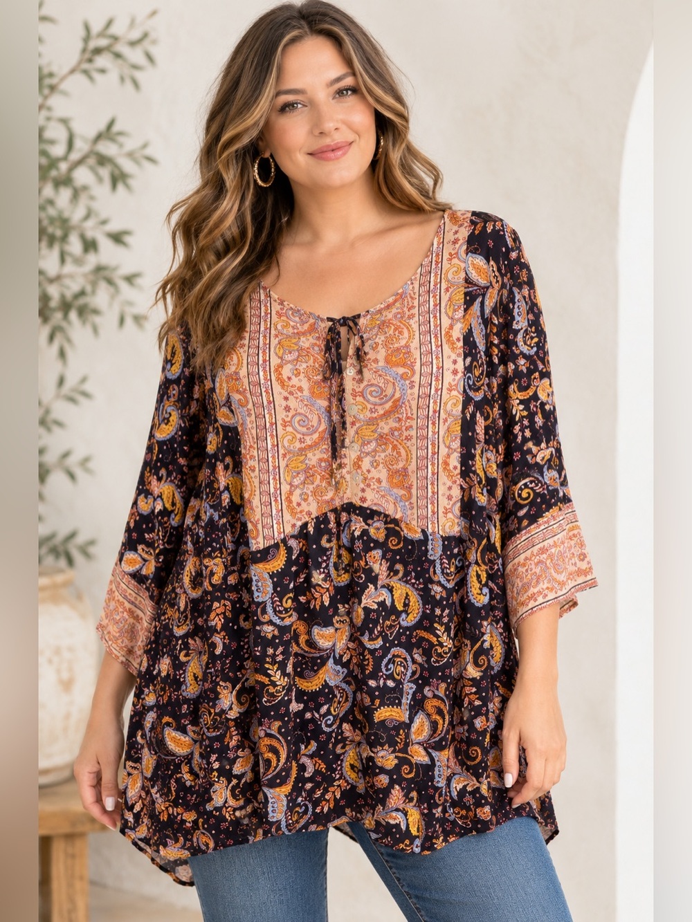 Aveology Paisley Boho Folk Tunic/Mini Dress Top Size 26/28 100% Viscose NWT
